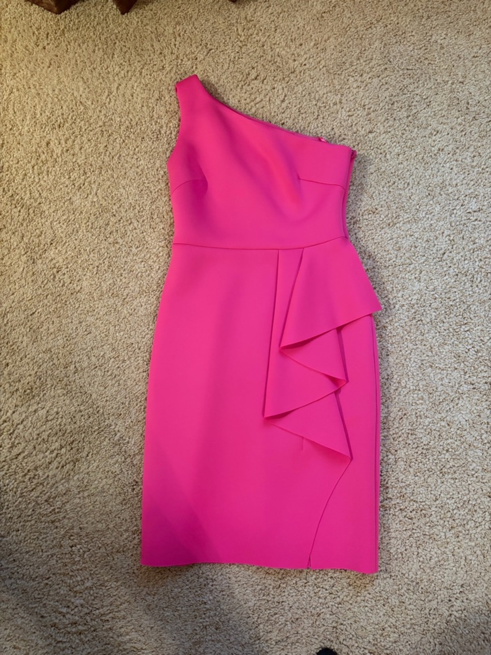 Eliza J One-Shoulder Fuchsia Ruffle Sheath Dress